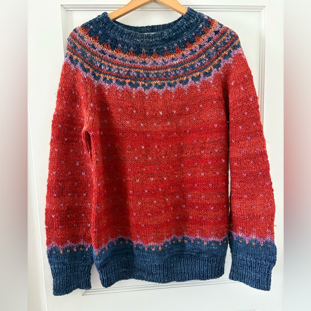 Red and Blue Patterned Knit Sweater